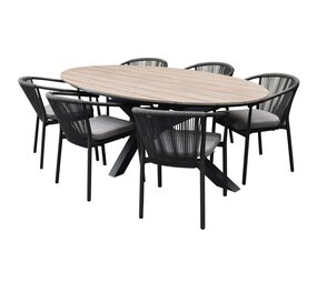 AVH-Collectie Apollo Salvador dining tuinset ovaal 220x115xH75 cm 7 delig polywood rope