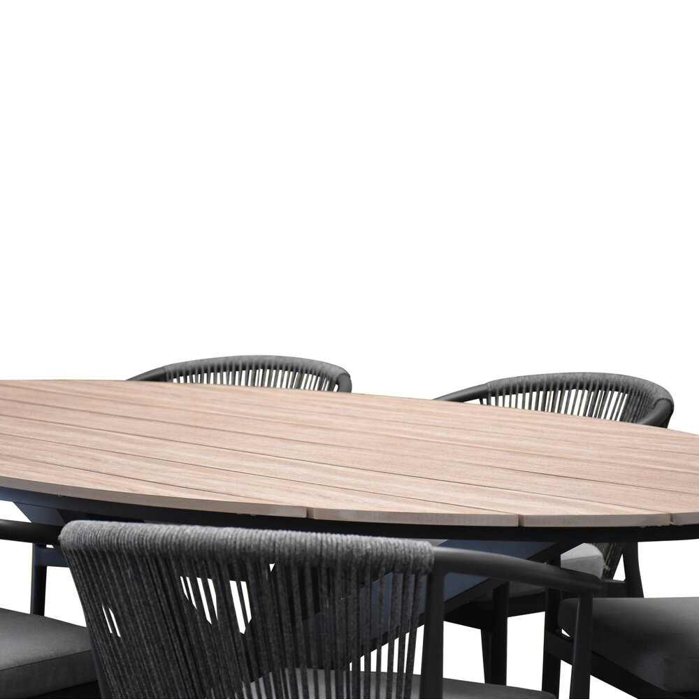 AVH-Collectie Apollo Salvador dining tuinset ovaal 220x115xH75 cm 7 delig polywood rope