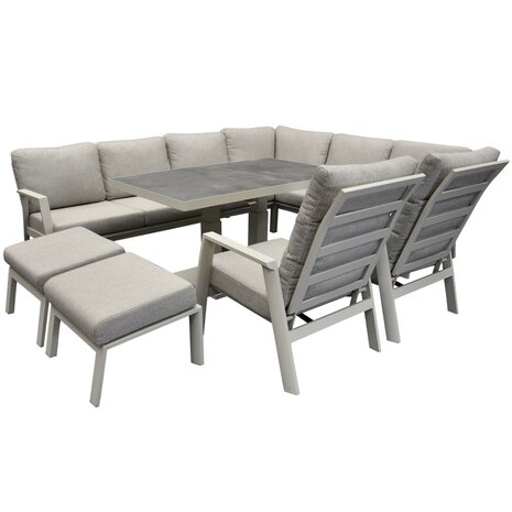 AVH-Collectie Barolo hoek dining loungeset 8 delig aluminium verstelbare tafel latte zand AVH-Collectie Barolo hoek dining loungeset 8 delig aluminium verstelbare tafel latte zand