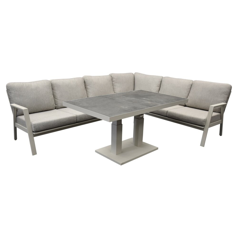 AVH-Collectie Barolo hoek dining loungeset 8 delig aluminium verstelbare tafel latte zand AVH-Collectie Barolo hoek dining loungeset 8 delig aluminium verstelbare tafel latte zand