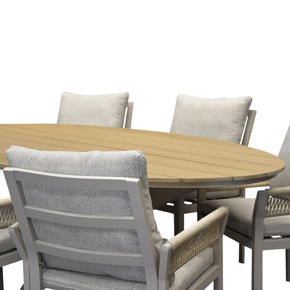 AVH-Collectie Saigon Salvador dining tuinset ovaal 220x115xH75 cm 7 delig polywood zand AVH-Collectie Saigon Salvador dining tuinset ovaal 220x115xH75 cm 7 delig polywood zand