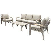 AVH-Collectie Lola stoel bank loungeset 4 delig latte zand aluminium teak