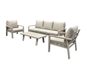 AVH-Collectie Lola stoel bank loungeset 4 delig latte zand aluminium teak AVH-Collectie Lola stoel bank loungeset 4 delig latte zand aluminium teak