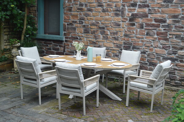 AVH-Collectie Saigon Salvador dining tuinset ovaal 220x115xH75 cm 7 delig polywood zand AVH-Collectie Saigon Salvador dining tuinset ovaal 220x115xH75 cm 7 delig polywood zand