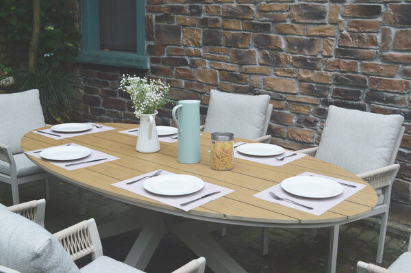 AVH-Collectie Saigon Salvador dining tuinset ovaal 220x115xH75 cm 7 delig polywood zand AVH-Collectie Saigon Salvador dining tuinset ovaal 220x115xH75 cm 7 delig polywood zand