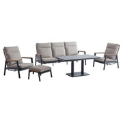 AVH-Collectie Alzano stoel bank loungeset 5 delig verstelbaar zand rope aluminium antraciet