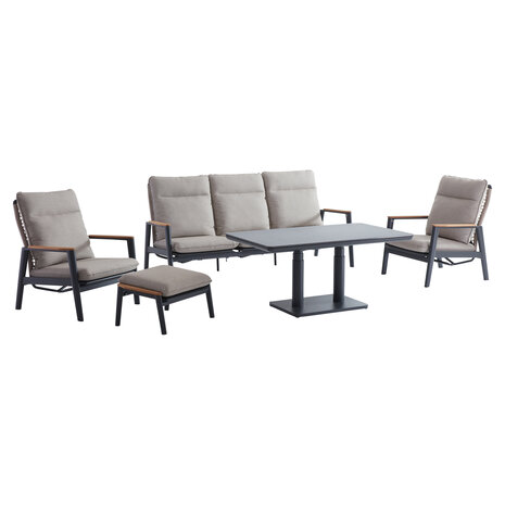 AVH-Collectie Alzano stoel bank loungeset 5 delig verstelbaar zand rope aluminium antraciet AVH-Collectie Alzano stoel bank loungeset 5 delig verstelbaar zand rope aluminium antraciet