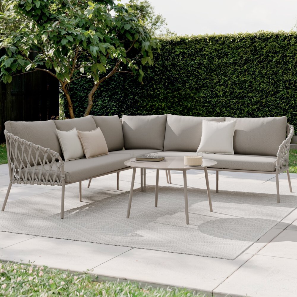 AVH-Collectie Monte Rosa hoek loungeset 3 delig aluminium bruin rope AVH-Collectie Monte Rosa hoek loungeset 3 delig aluminium bruin rope