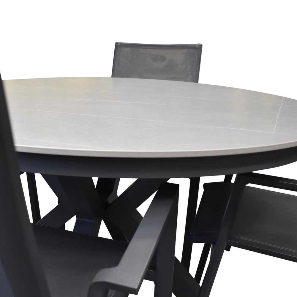 AVH-Collectie Malaga Samantha dining tuinset 120xH75 cm rond 5 delig antraciet keramisch blad AVH-Collectie Malaga Samantha dining tuinset 120xH75 cm rond 5 delig antraciet keramisch blad