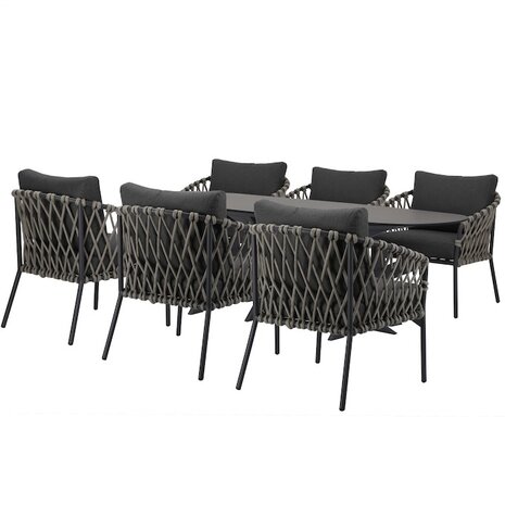 AVH-Collectie Amalfi San Francisco low dining tuinset 7 delig 240x100xH69 cm keramiek rope AVH-Collectie Amalfi San Francisco low dining tuinset 7 delig 240x100xH69 cm keramiek rope