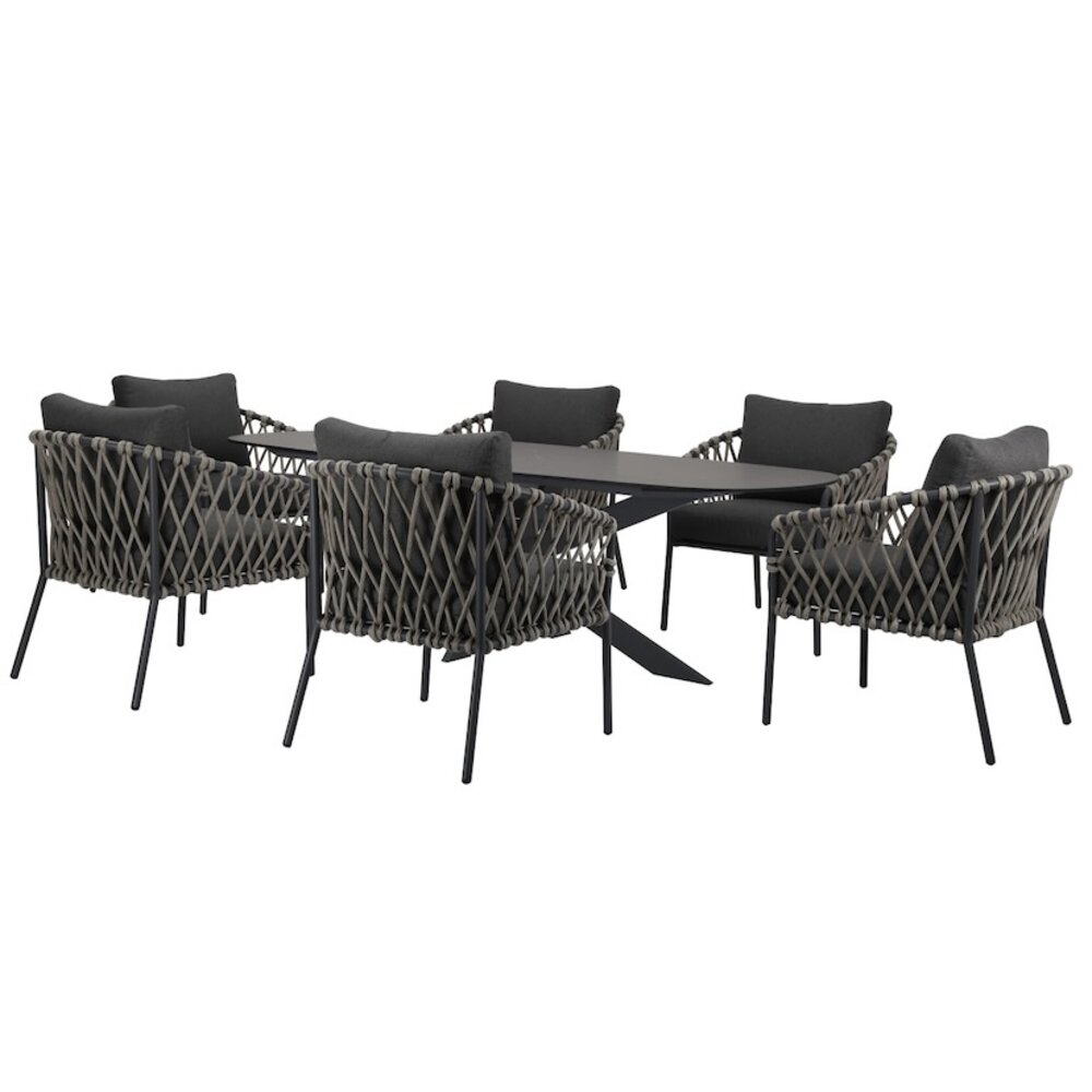 AVH-Collectie Amalfi San Francisco low dining tuinset 7 delig 240x100xH69 cm keramiek rope AVH-Collectie Amalfi San Francisco low dining tuinset 7 delig 240x100xH69 cm keramiek rope