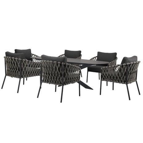 AVH-Collectie Amalfi San Francisco low dining tuinset 7 delig 240x100xH69 cm keramiek rope AVH-Collectie Amalfi San Francisco low dining tuinset 7 delig 240x100xH69 cm keramiek rope