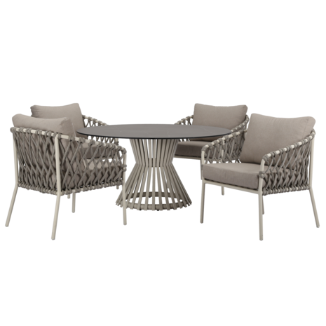 AVH-Collectie Amalfi Pasadena low dining tuinset 5 delig zand AVH-Collectie Amalfi Pasadena low dining tuinset 5 delig zand