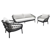 AVH-Collectie Montreal stoel bank loungeset 3 delig antraciet rope