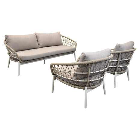 AVH-Collectie Montreal stoel bank loungeset 3 delig taupe rope AVH-Collectie Montreal stoel bank loungeset 3 delig taupe rope