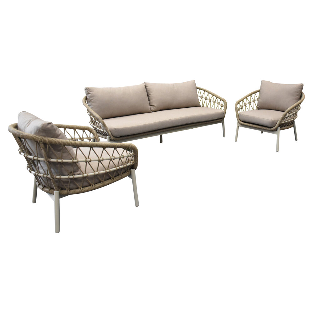 AVH-Collectie Montreal stoel bank loungeset 3 delig taupe rope AVH-Collectie Montreal stoel bank loungeset 3 delig taupe rope