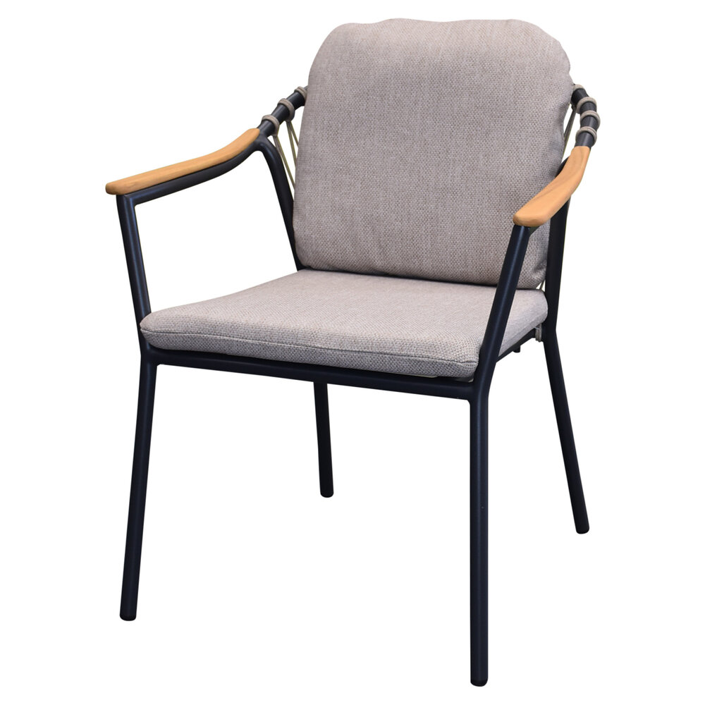 AVH-Collectie Nova dining tuinstoel met teak armleuning antraciet stapelbaar AVH-Collectie Nova dining tuinstoel met teak armleuning antraciet stapelbaar