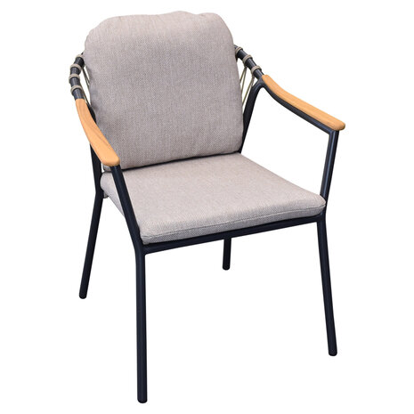 AVH-Collectie Nova dining tuinstoel met teak armleuning antraciet stapelbaar AVH-Collectie Nova dining tuinstoel met teak armleuning antraciet stapelbaar