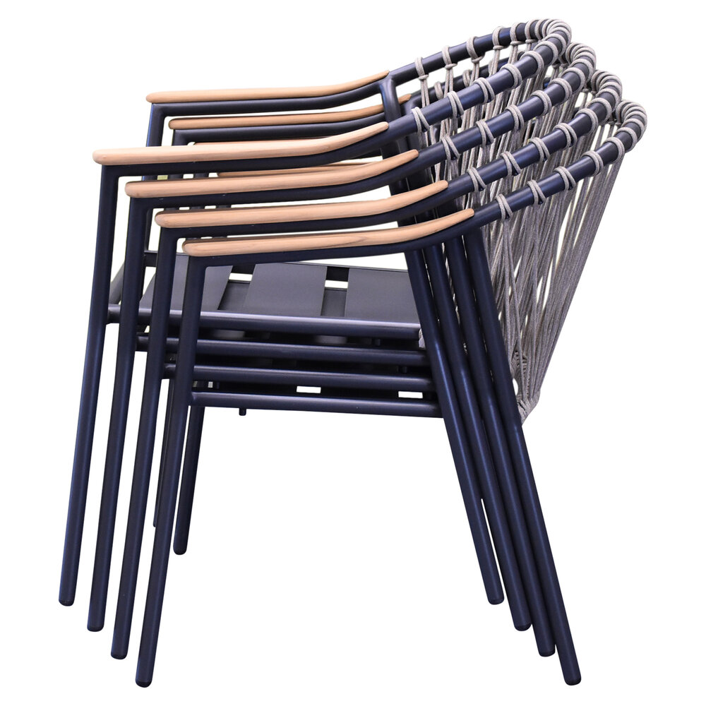 AVH-Collectie Nova dining tuinstoel met teak armleuning antraciet stapelbaar AVH-Collectie Nova dining tuinstoel met teak armleuning antraciet stapelbaar