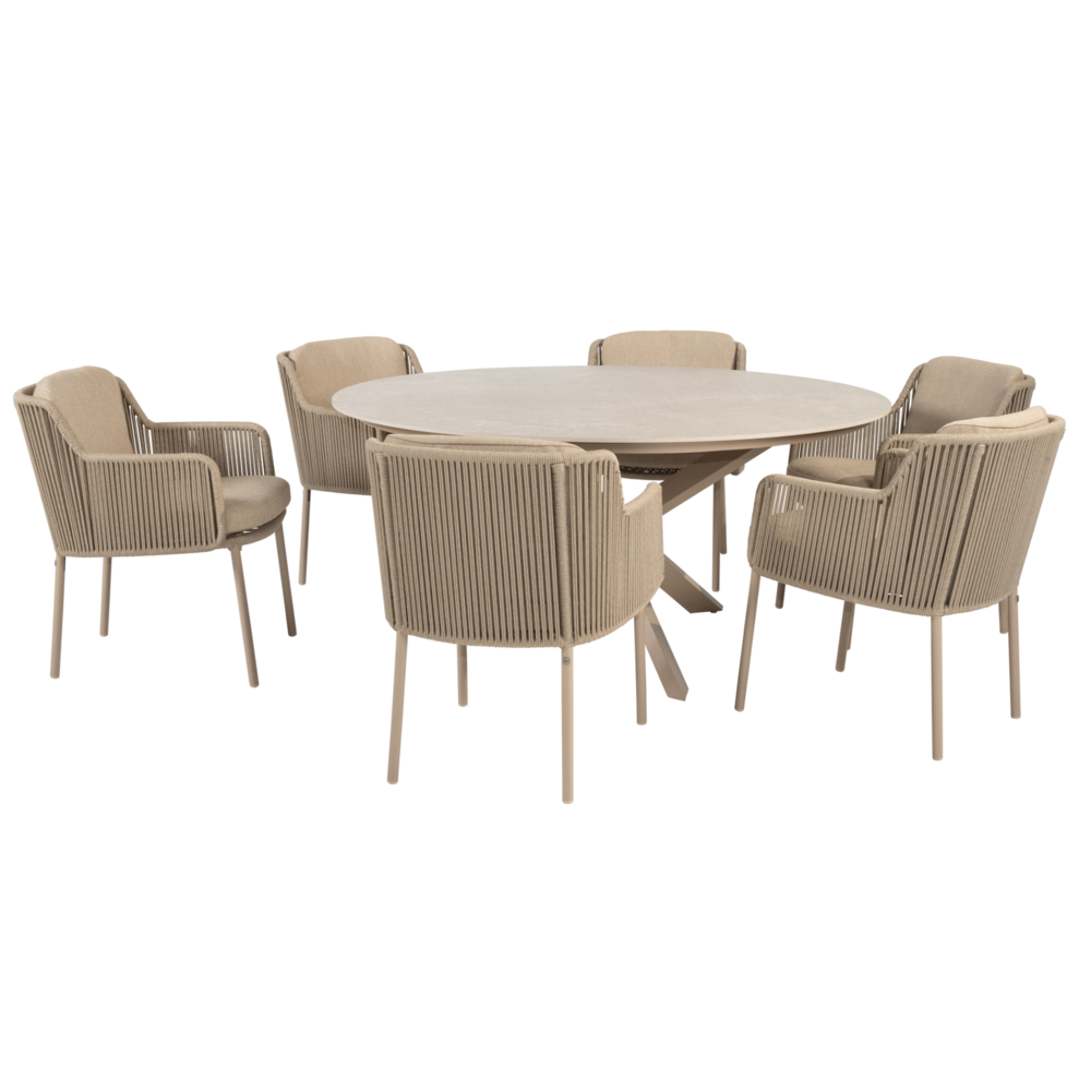 4 Seasons Outdoor Prado Bernini dining tuinset 160xH75 cm rond 7 delig keramiek latte 4 Seasons Outdoor