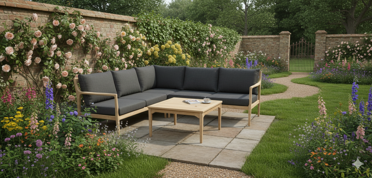 AVH-Collectie Manchester hoek loungeset 4-delig acacia zwart AVH-Collectie Manchester hoek loungeset 4-delig acacia zwart