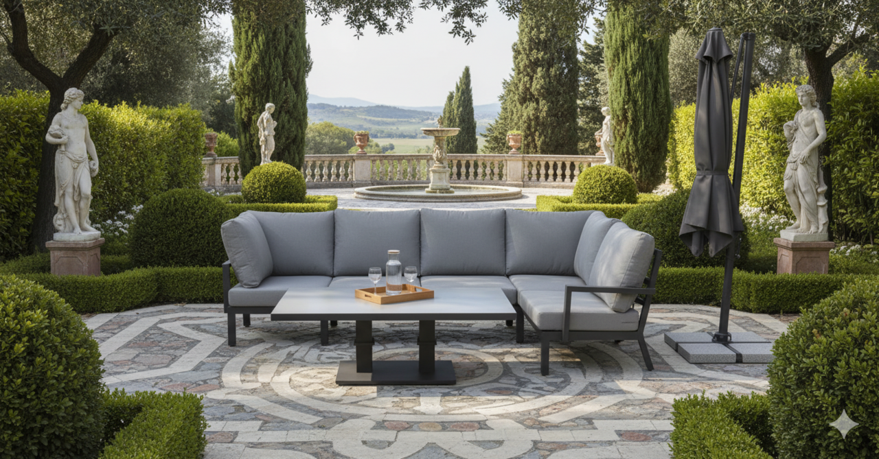 AVH-Collectie New York hoek dining loungeset 5 delig verstelbare tafel 140x85 cm antraciet aluminium