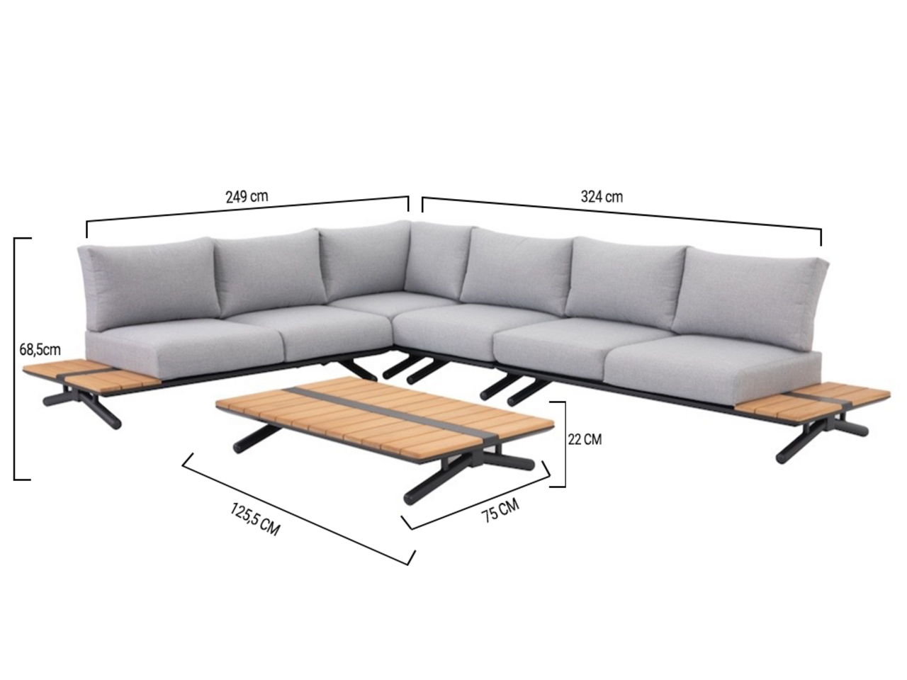 AVH-Collectie Bella Donna platform hoek loungeset 5 delig aluminium antraciet teak AVH-Collectie Bella Donna platform hoek loungeset 5 delig aluminium antraciet teak
