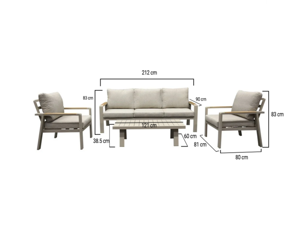 AVH-Collectie Lola stoel bank loungeset 4 delig latte zand aluminium teak AVH-Collectie Lola stoel bank loungeset 4 delig latte zand aluminium teak