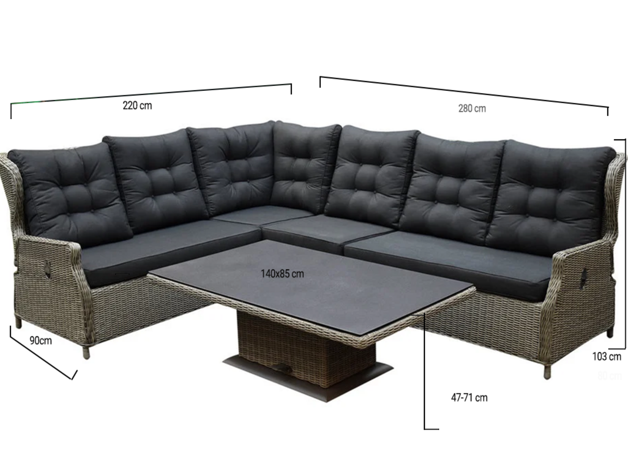 AVH-Collectie Ibiza dining verstelbare hoek loungeset 5 delig grijs met verstelbare tafel AVH-Collectie Ibiza dining verstelbare hoek loungeset 5 delig grijs met verstelbare tafel