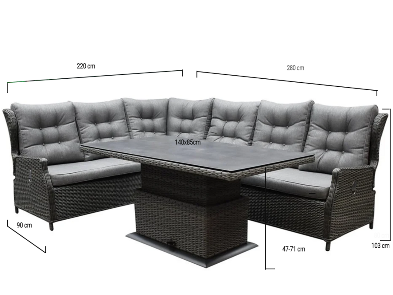 AVH-Collectie Ibiza premium dining verstelbare hoek loungeset 5 delig antraciet met verstelbare tafel AVH-Collectie Ibiza premium dining verstelbare hoek loungeset 5 delig antraciet met verstelbare tafel