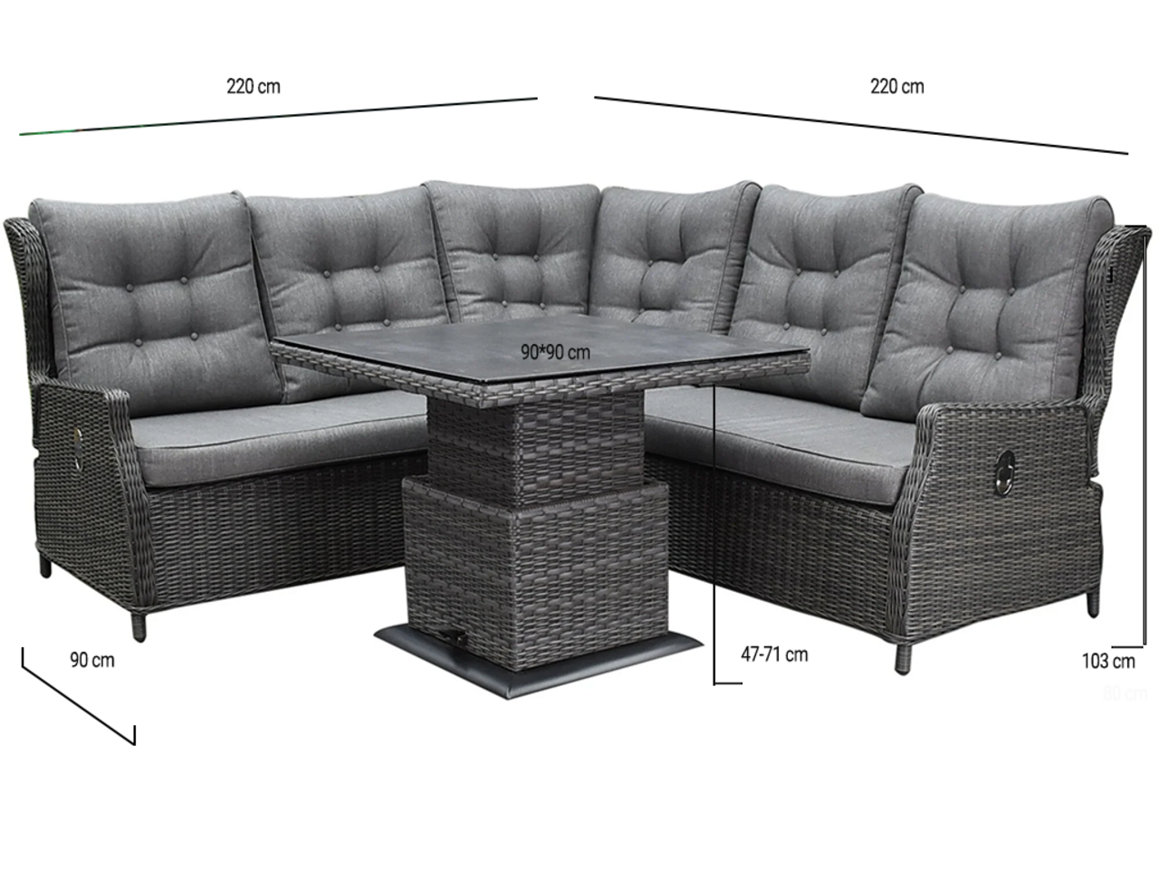 AVH-Collectie Ibiza premium dining loungeset 4 delig verstelbare tafel antraciet AVH-Collectie Ibiza premium dining loungeset 4 delig verstelbare tafel antraciet