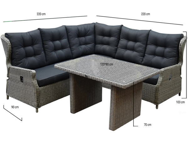 AVH-Collectie Ibiza hoek dining loungeset 4-delig verstelbaar grijs 120 cm tafel AVH-Collectie Ibiza hoek dining loungeset 4-delig verstelbaar grijs 120 cm tafel