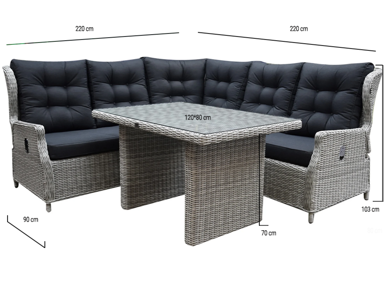 AVH-Collectie Ibiza hoek dining loungeset 4-delig verstelbaar wit grijs 120cm tafel AVH-Collectie Ibiza hoek dining loungeset 4-delig verstelbaar wit grijs 120cm tafel