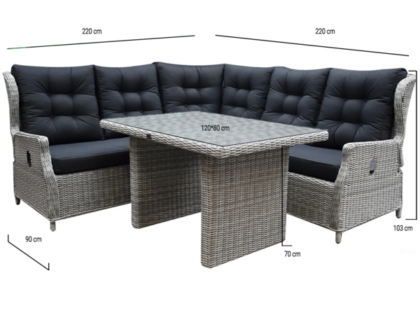 AVH-Collectie Ibiza hoek dining loungeset 4-delig verstelbaar wit grijs 120cm tafel AVH-Collectie Ibiza hoek dining loungeset 4-delig verstelbaar wit grijs 120cm tafel