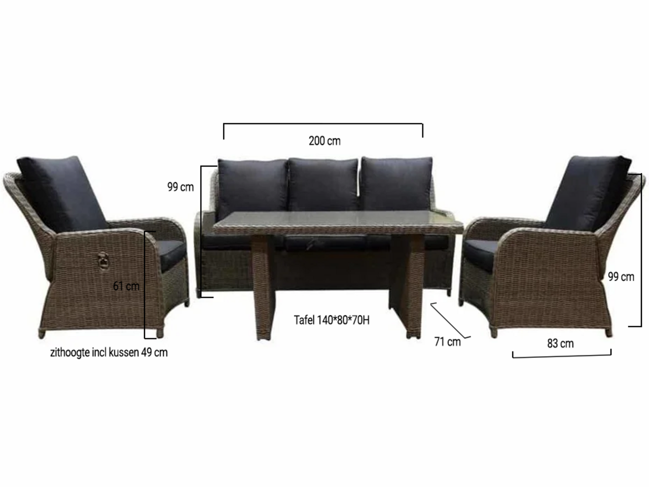 AVH-Collectie Bilbao stoel-bank dining loungeset verstelbaar 4-delig grijs AVH-Collectie Bilbao stoel-bank dining loungeset verstelbaar 4-delig grijs