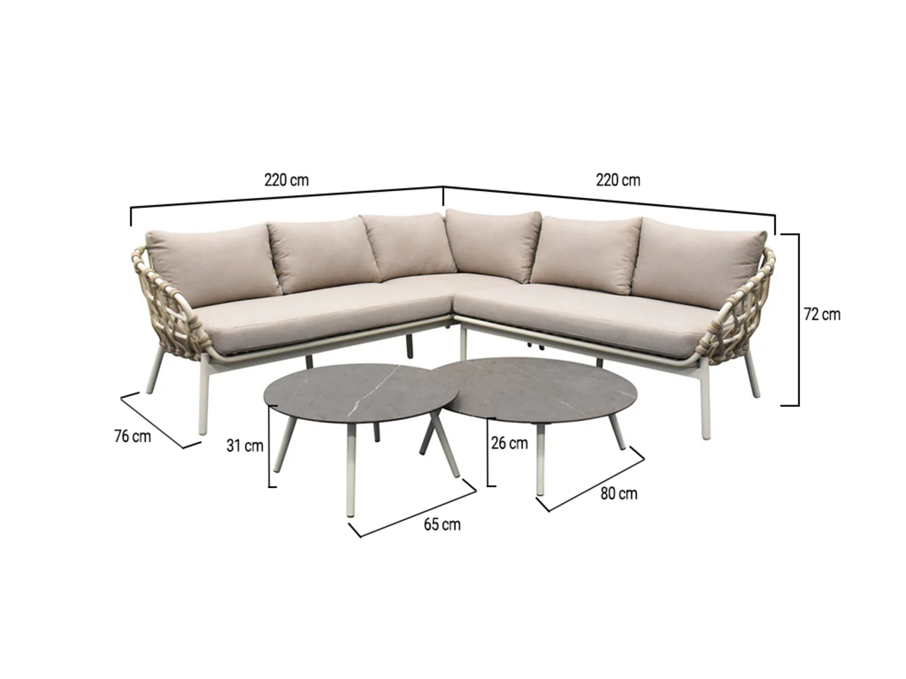 AVH-Collectie Montreal hoekbank loungeset 4 delig taupe rope