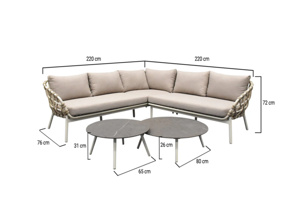 AVH-Collectie Montreal hoekbank loungeset 4 delig taupe rope