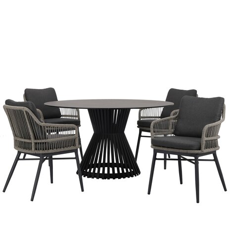 AVH-Collectie Catania Pasadena dining tuinset 140xH75 cm rond 5 delig