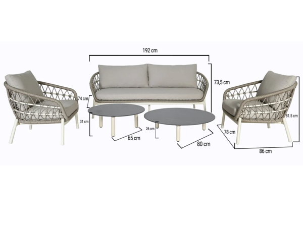 AVH-Collectie Montreal stoel bank loungeset 5 delig taupe rope AVH-Collectie Montreal stoel bank loungeset 5 delig taupe rope