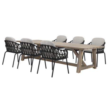 AVH-Collectie Matera Ravello dining tuinset 250x100xH76 cm 7 delig antraciet rope