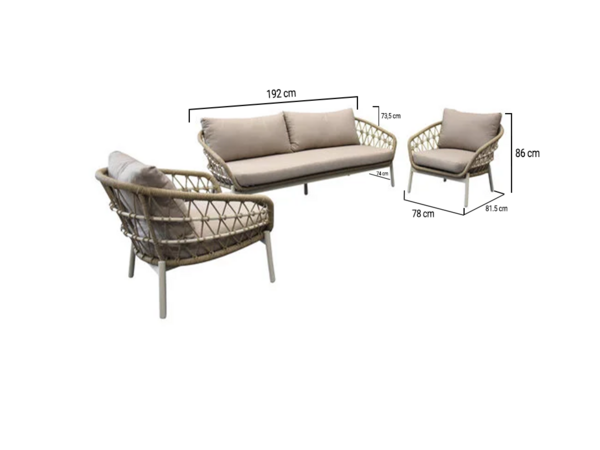 AVH-Collectie Montreal stoel bank loungeset 3 delig taupe rope AVH-Collectie Montreal stoel bank loungeset 3 delig taupe rope