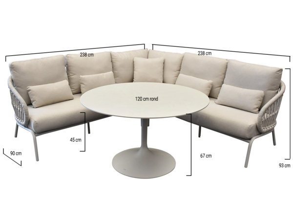 SUNS Suns Tosca hoek high lounge loungeset 4 delige camel sand rope