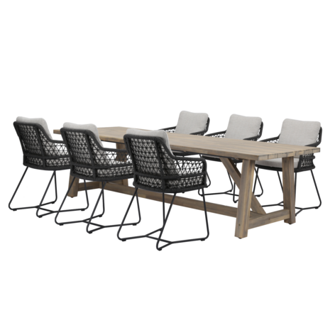 AVH-Collectie Taranto Ravello dining tuinset 250x100xH76 cm 7 delig antraciet rope acacia