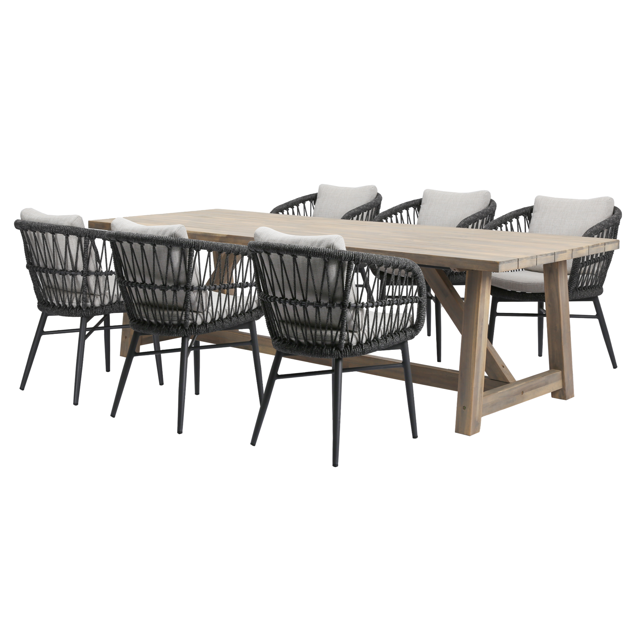 AVH-Collectie Arezzo Ravello dining tuinset 250x100xH76 cm 7 delig antraciet rope acacia