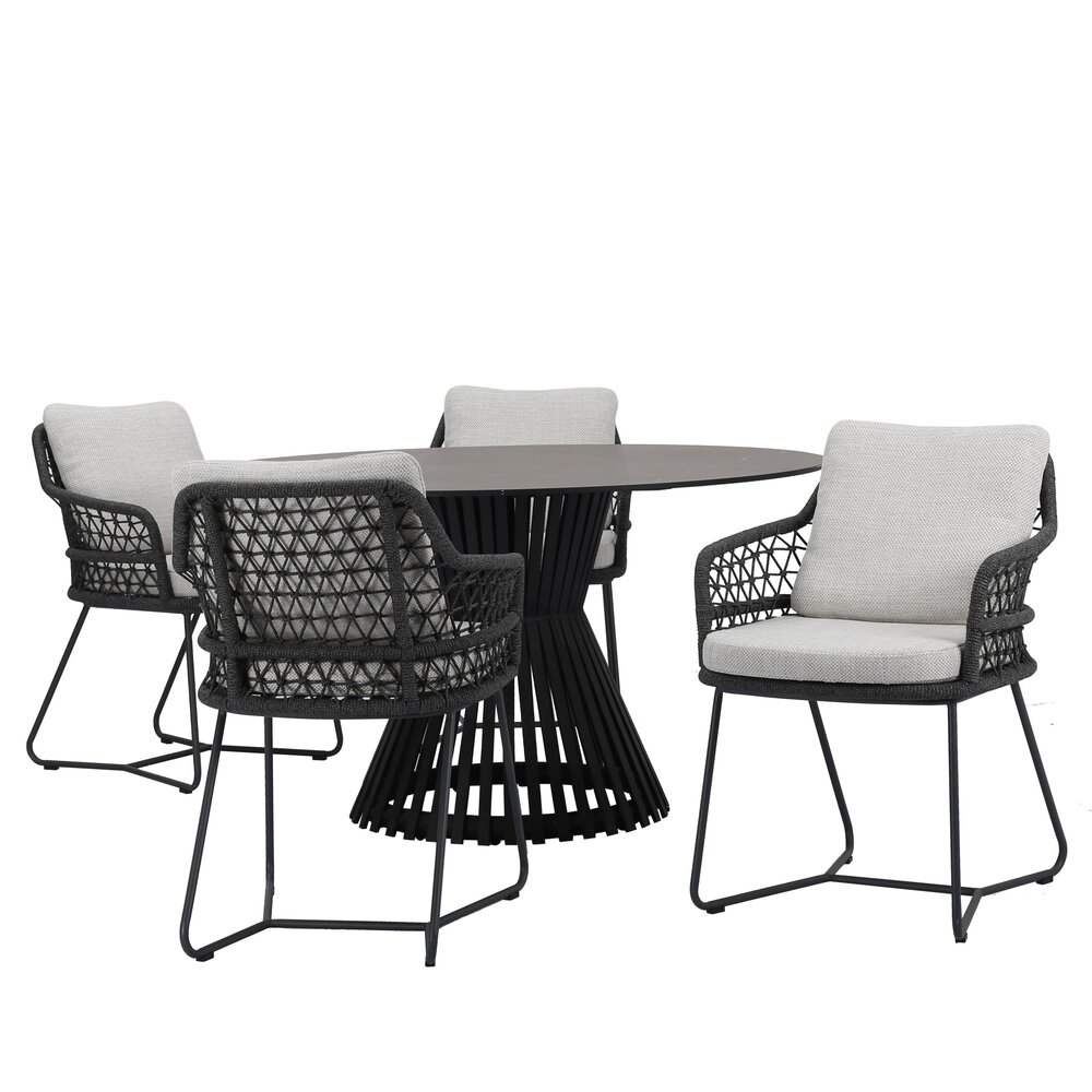 AVH-Collectie Taranto Pasadena dining tuinset 140xH75 cm 5 delig antraciet