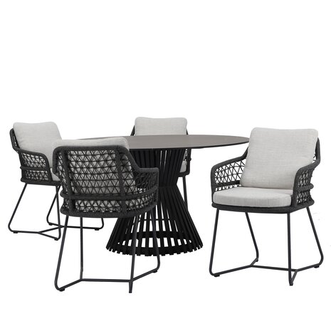 AVH-Collectie Taranto Pasadena dining tuinset 140xH75 cm 5 delig antraciet