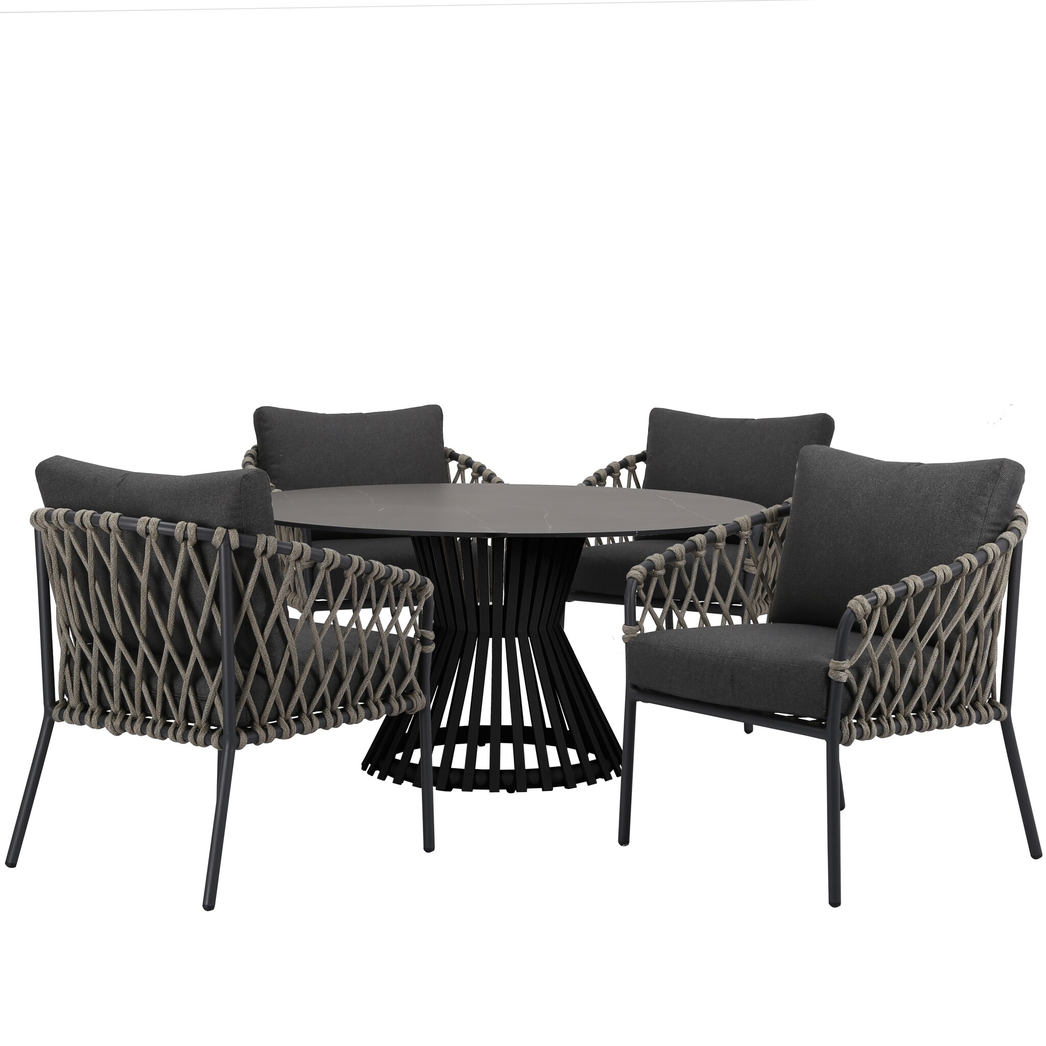 AVH-Collectie Amalfi Pasadena low dining tuinset 5 delig antraciet