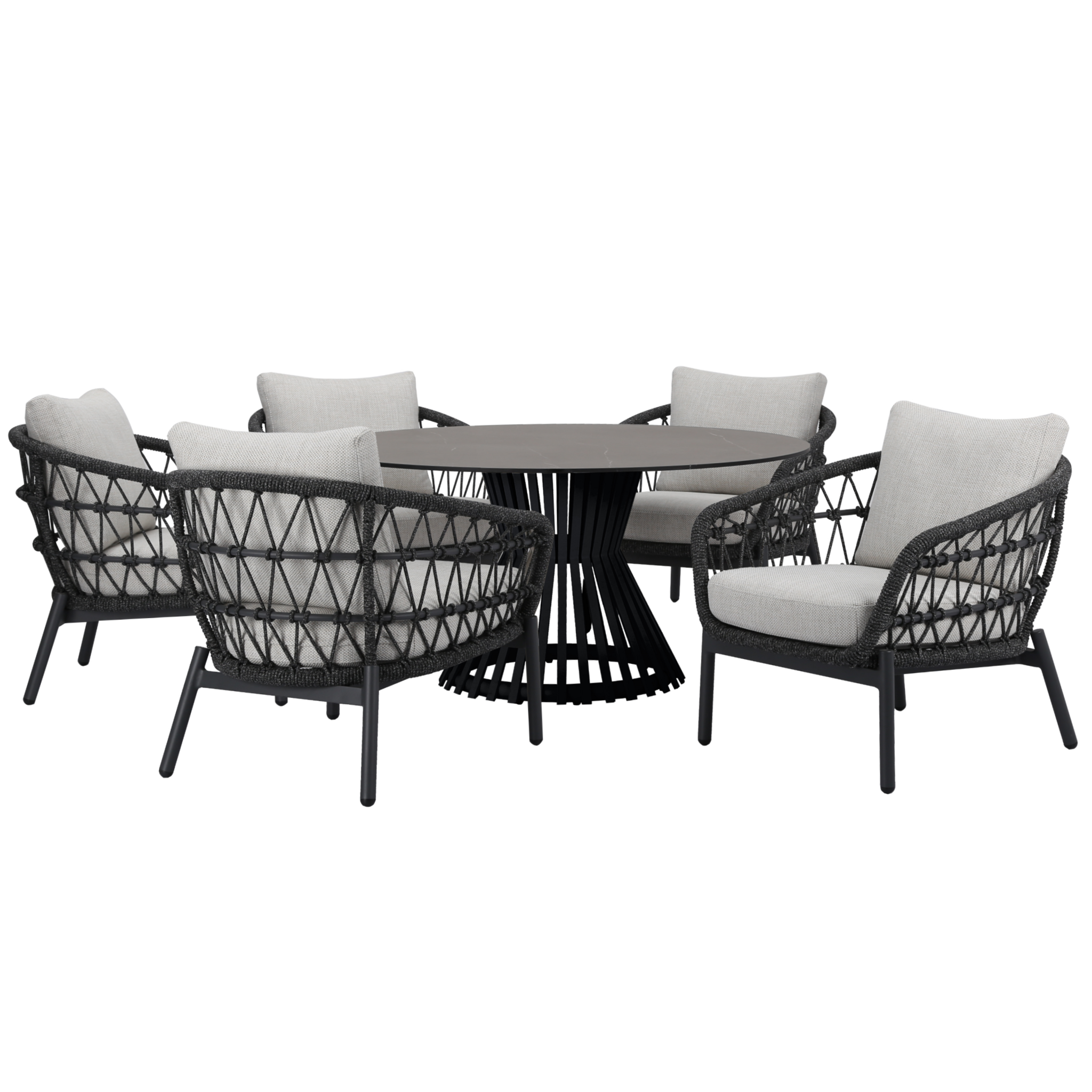 AVH-Collectie Arezzo Pasadena low dining tuinset 140xH69 cm 6 delig antraciet