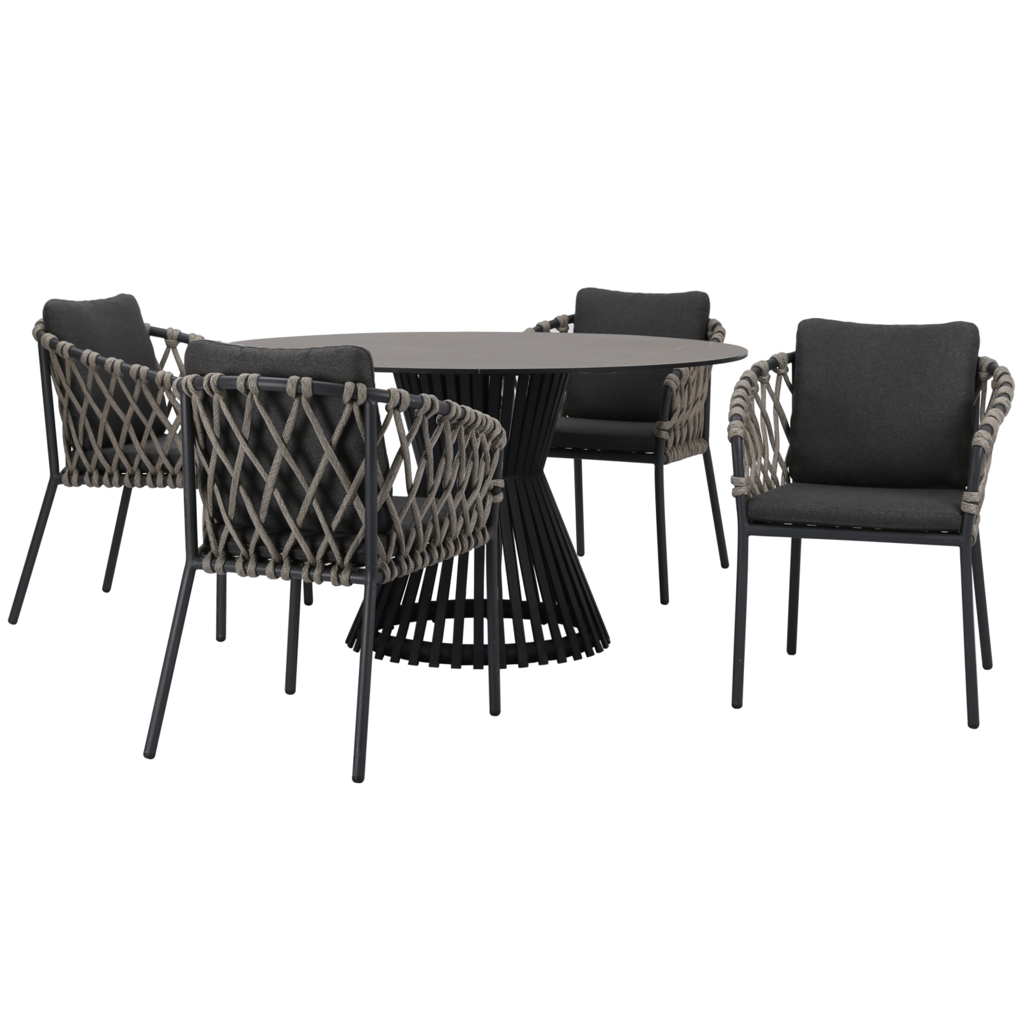 AVH-Collectie Amalfi Pasadena dining tuinset 140 cm rond 5 delig antraciet keramiek