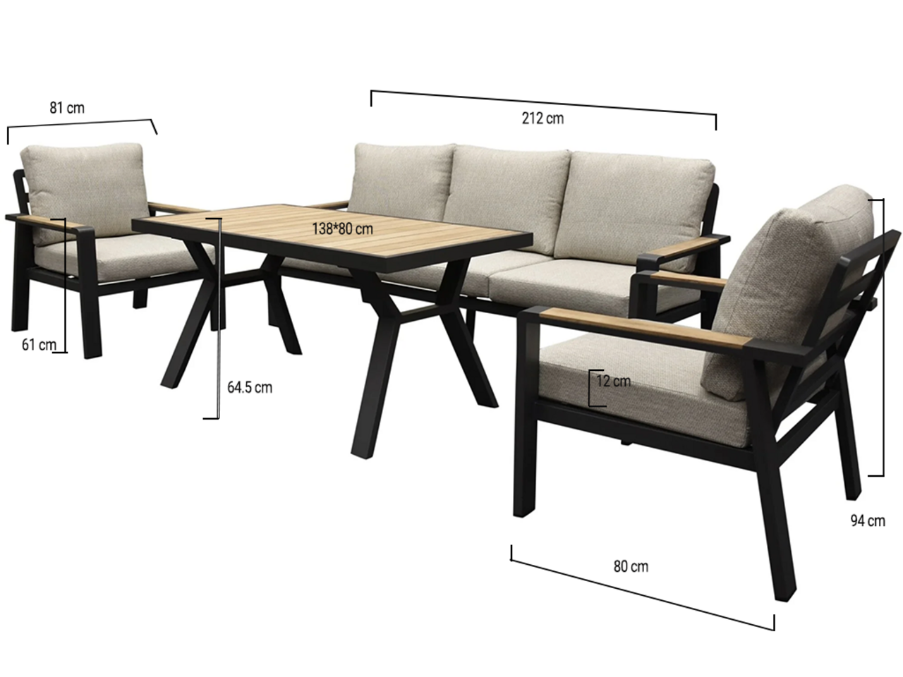 AVH-Collectie Lola stoel bank dining loungeset 4 delig antraciet aluminium AVH-Collectie Lola stoel bank dining loungeset 4 delig antraciet aluminium